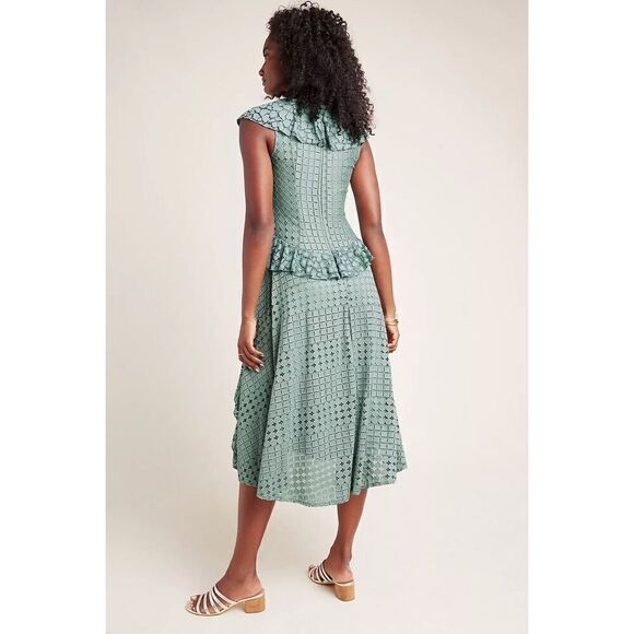 NEW Anthropologie Antoinette Ruffled Midi Dress size M Green - Picture 2 of 15